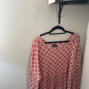 Pink and White Geometric Sweater